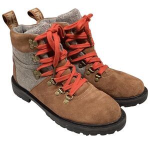 Toms Hiking Boots Womens 7 Gray Brown Summit Suede Wool Waterproof Lace Up Shoes